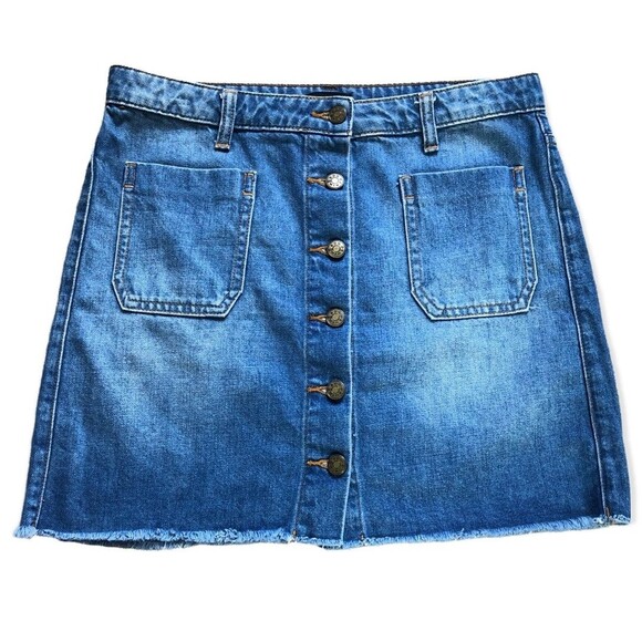 Urban Outfitters BDG Button Front Frayed Hem Denim Skirt - Picture 1 of 6
